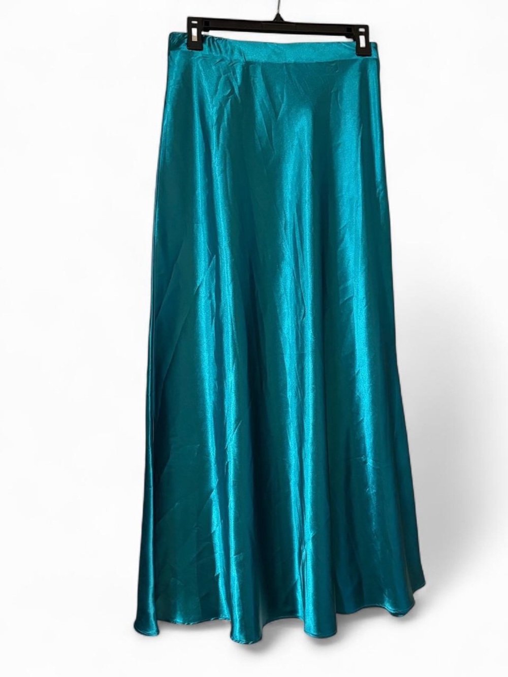 NWOT OQQA teal satin maxi bias cut skirt
